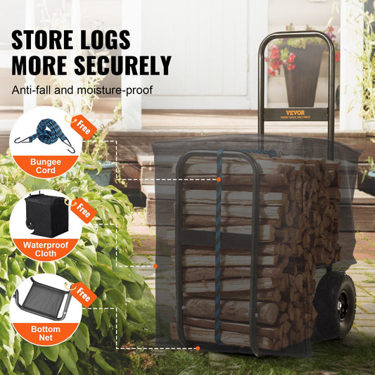 Heavy-Duty Firewood Log Cart with PU Wheels, 113.4 kg Capacity, Easy Assembly