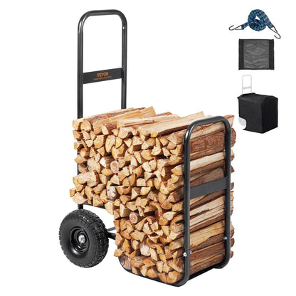 Heavy-Duty Firewood Log Cart with PU Wheels, 113.4 kg Capacity, Easy Assembly