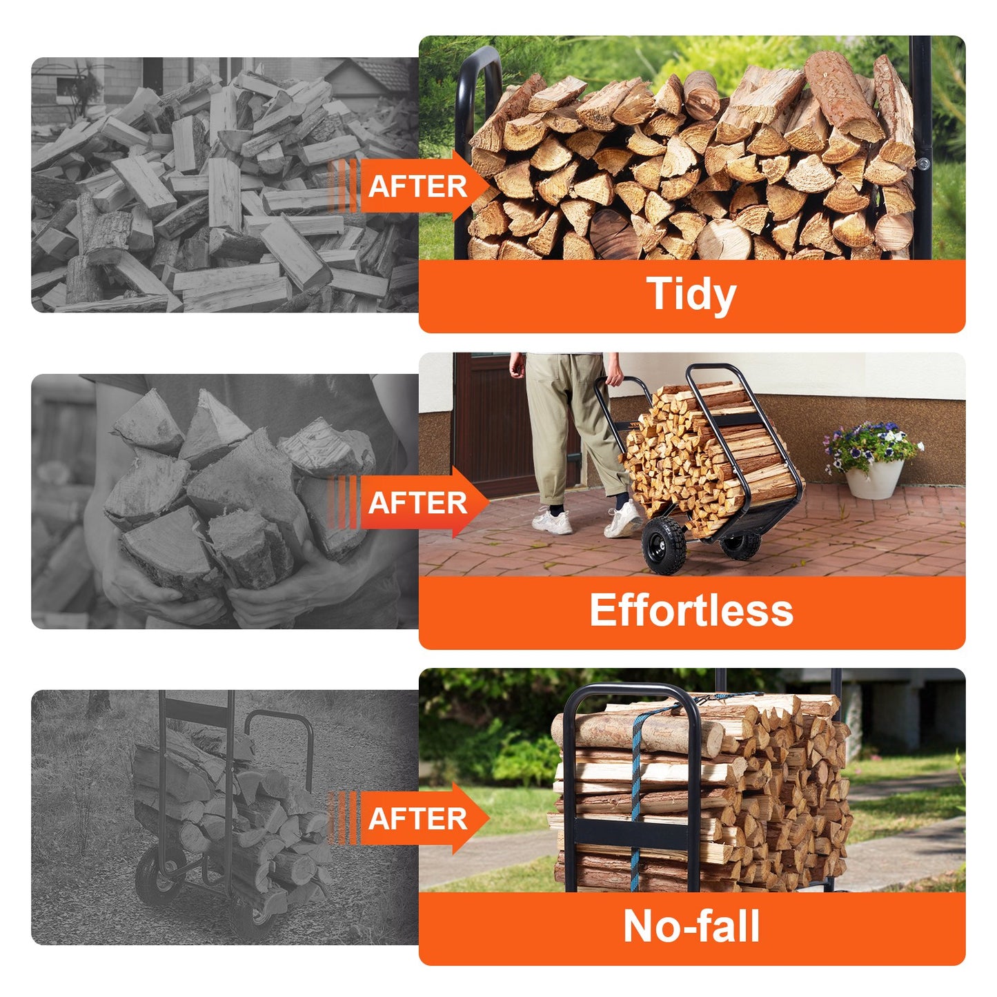 VEVOR Firewood Log Cart, 113 kg Load Capacity, Outdoor and Indoor Wood Rack Storage