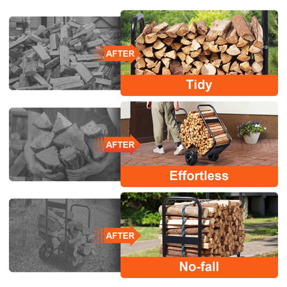 VEVOR Firewood Log Cart, 113 kg Load Capacity, Outdoor and Indoor Wood Rack Storage