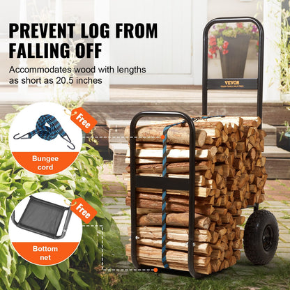 Heavy Duty Firewood Log Cart, 113 kg Capacity, Indoor/Outdoor Wood Hauler
