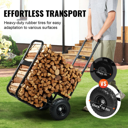 Heavy Duty Firewood Log Cart, 113 kg Capacity, Indoor/Outdoor Wood Hauler
