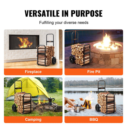 Heavy Duty Firewood Log Cart, 113 kg Capacity, Indoor/Outdoor Wood Hauler