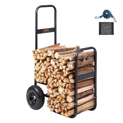 Heavy Duty Firewood Log Cart, 113 kg Capacity, Indoor/Outdoor Wood Hauler