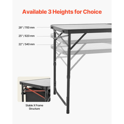 VEVOR Camping Kitchen Table Folding Portable Adjustable Cooking Station Storage