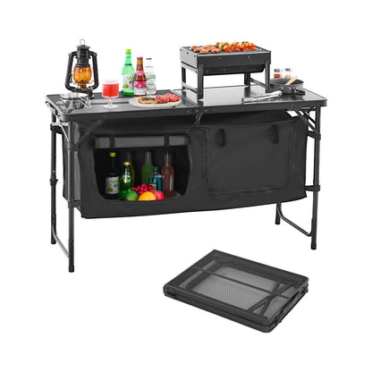 VEVOR Camping Kitchen Table Folding Portable Adjustable Cooking Station Storage