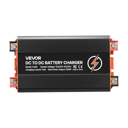 DC to DC Battery Charger, 520W, 40A Alternator Charger, Fast DC-DC Charging for Portable Power Stations, Compatible with LiFePO4 Lead-Acid AGM GEL Batteries, for RVs, Cars, Home Backup Power