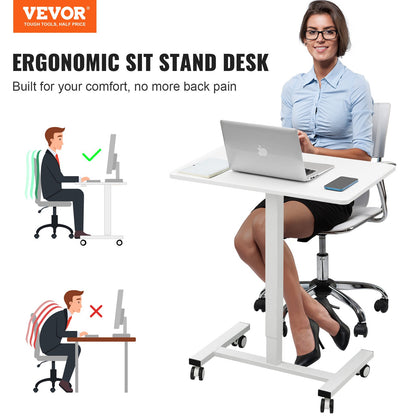 VEVOR Mobile Standing Desk, 28"-44" Gas-Spring Height Adjustable Sit-Stand Desk,
