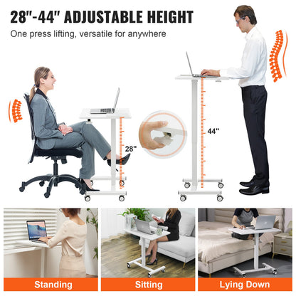 VEVOR Mobile Standing Desk, 28"-44" Gas-Spring Height Adjustable Sit-Stand Desk,