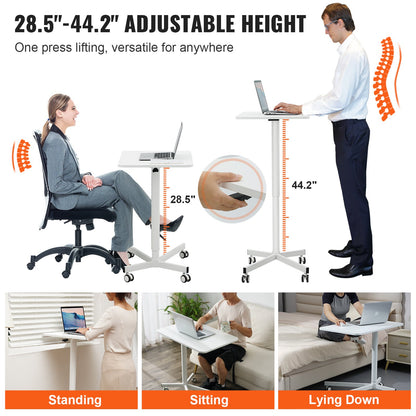 VEVOR Mobile Standing Desk, 28.5"-44.2" Gas-Spring Height Adjustable Sit-Stand Desk,
