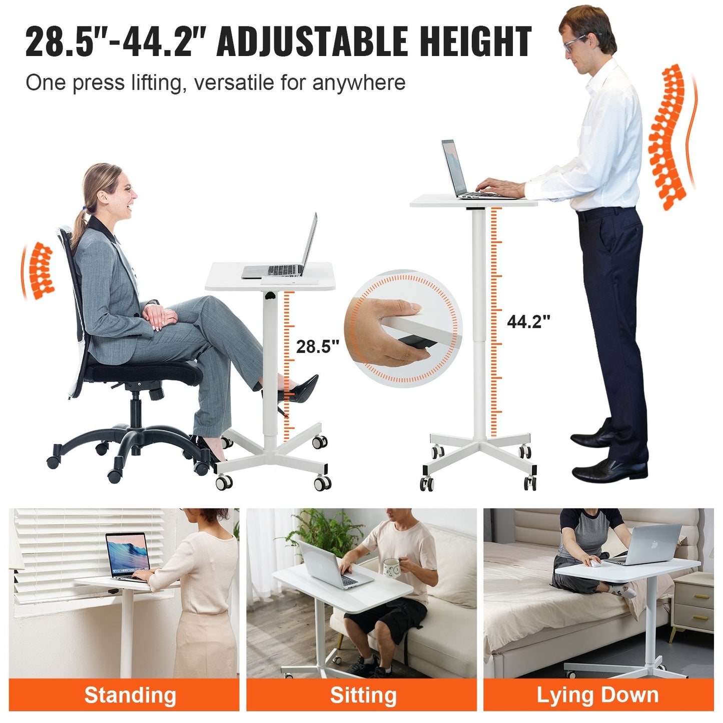 Mobile Sit-Stand Desk: Adjustable Height 0.72-1.12m, Rolling Laptop Table 20kg Load