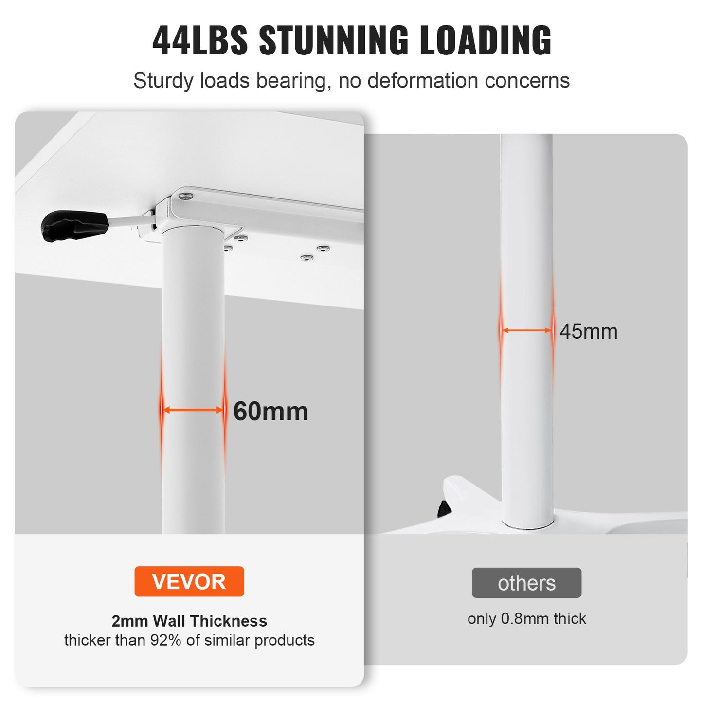 VEVOR Mobile Standing Desk, 28.5"-44.2" Gas-Spring Height Adjustable Sit-Stand Desk,