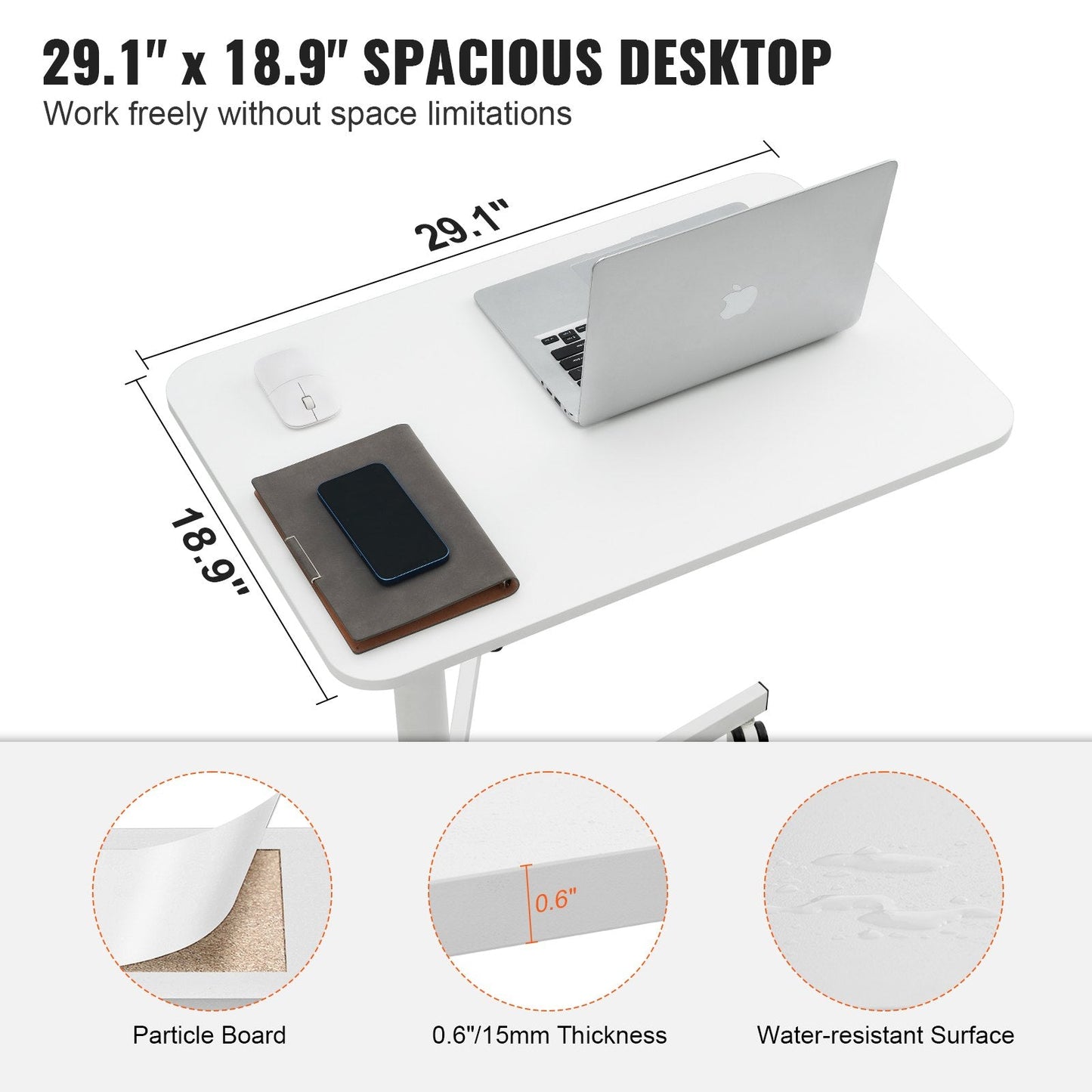Mobile Sit-Stand Desk: Adjustable Height 0.72-1.12m, Rolling Laptop Table 20kg Load