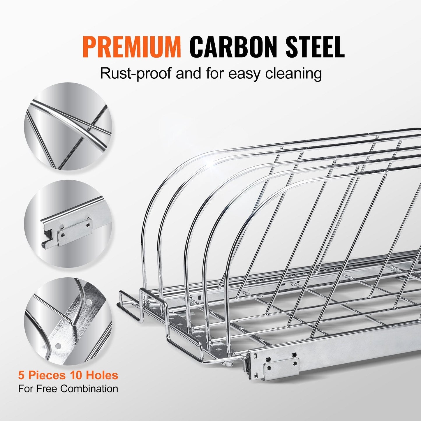Expandable Pan & Pot Rack Organizer with Adjustable Dividers, Chrome Finish