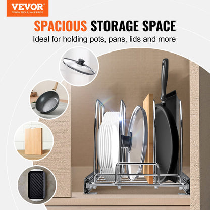 VEVOR Pan and Pot Rack Organizer Expandable Adjustable Lid Holder Under Cabinet