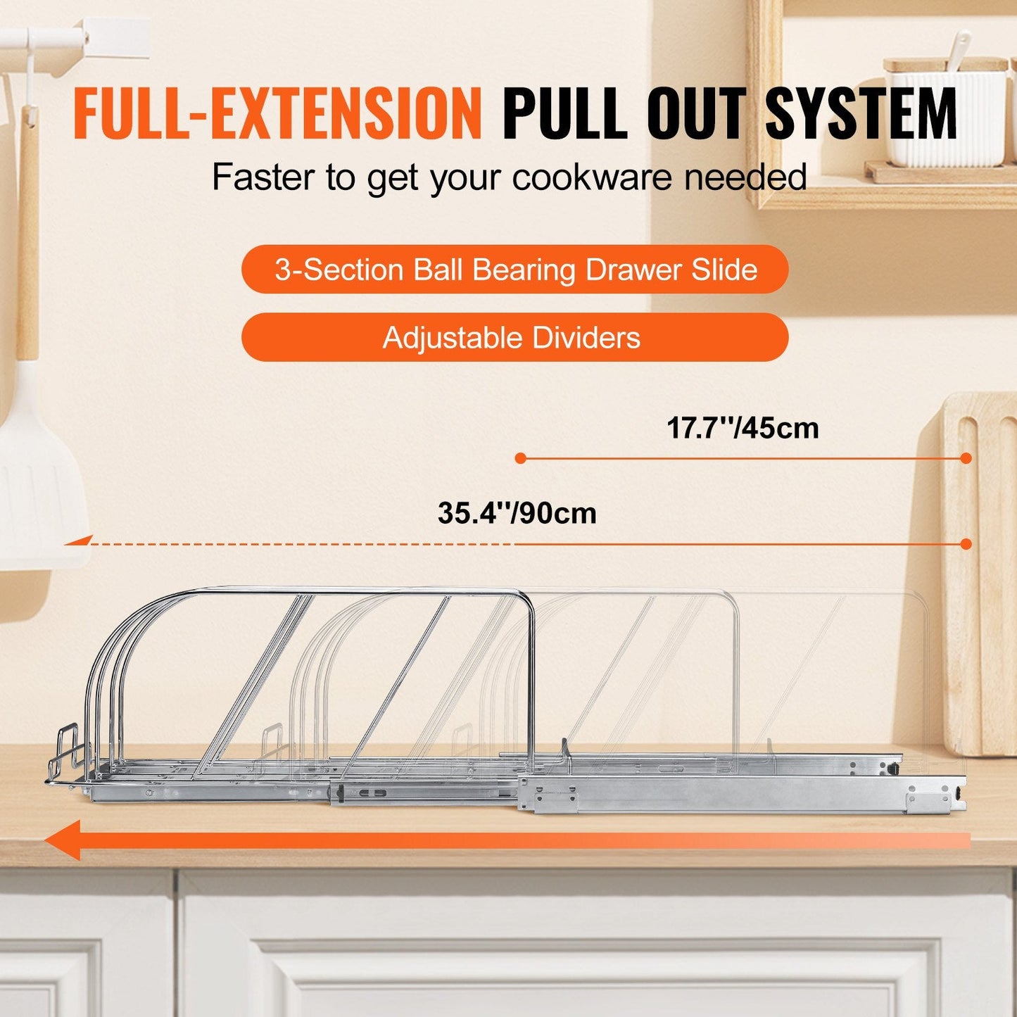 Expandable Pan & Pot Rack Organizer with Adjustable Dividers, Chrome-Plated