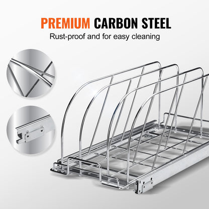 Expandable Pan & Pot Rack Organizer with Adjustable Dividers, Chrome-Plated