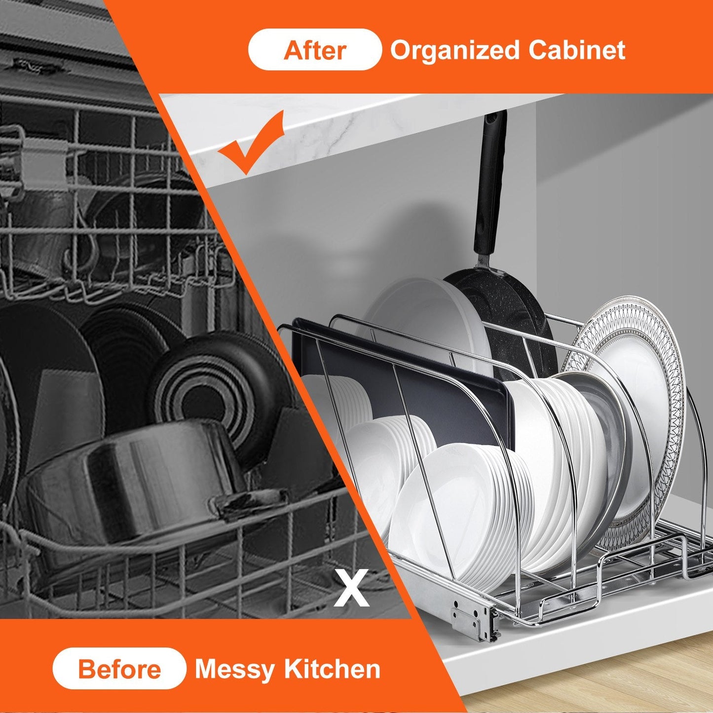 Expandable Pan & Pot Rack Organizer with Adjustable Dividers, Chrome-Plated