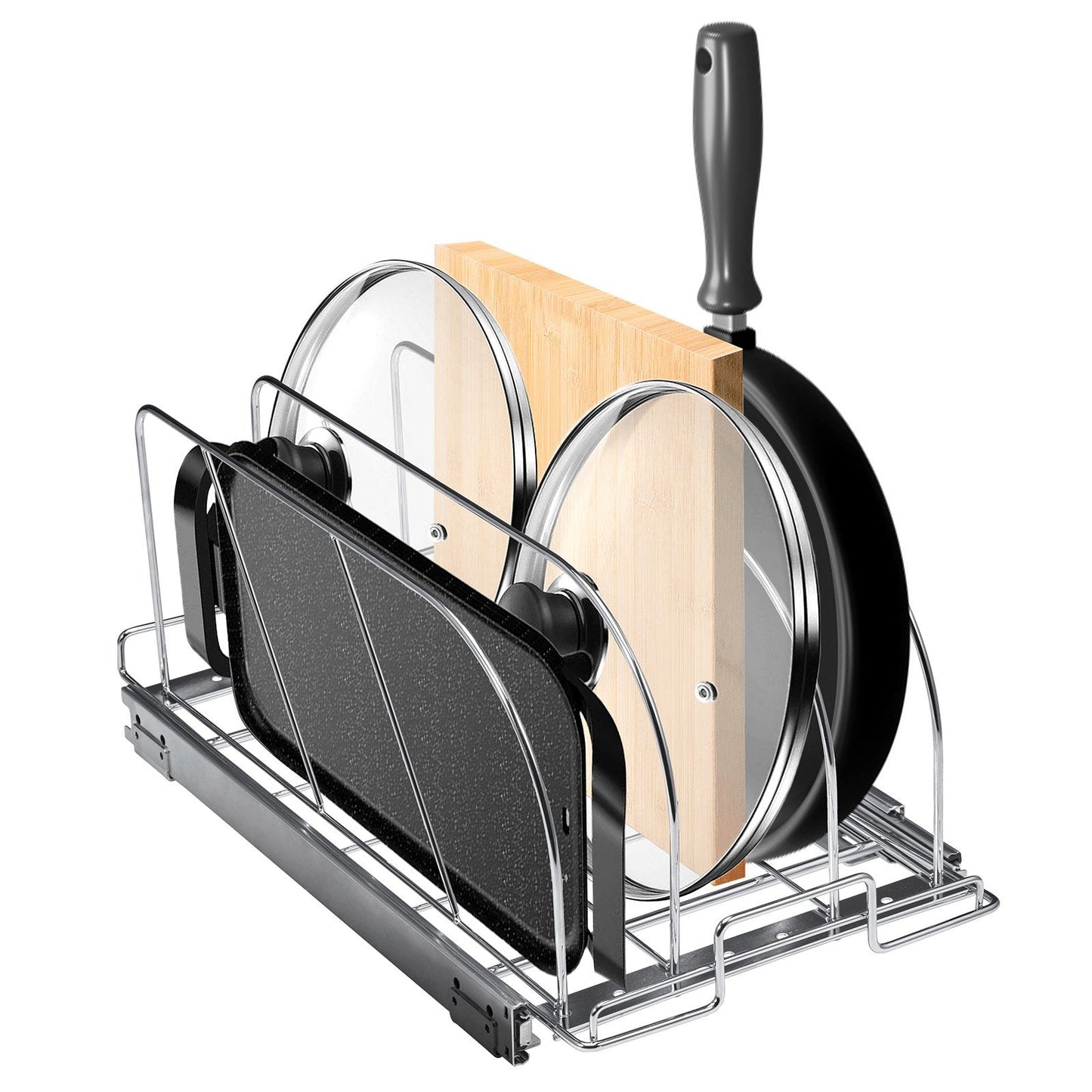 Expandable Pan & Pot Rack Organizer with Adjustable Dividers, Chrome-Plated