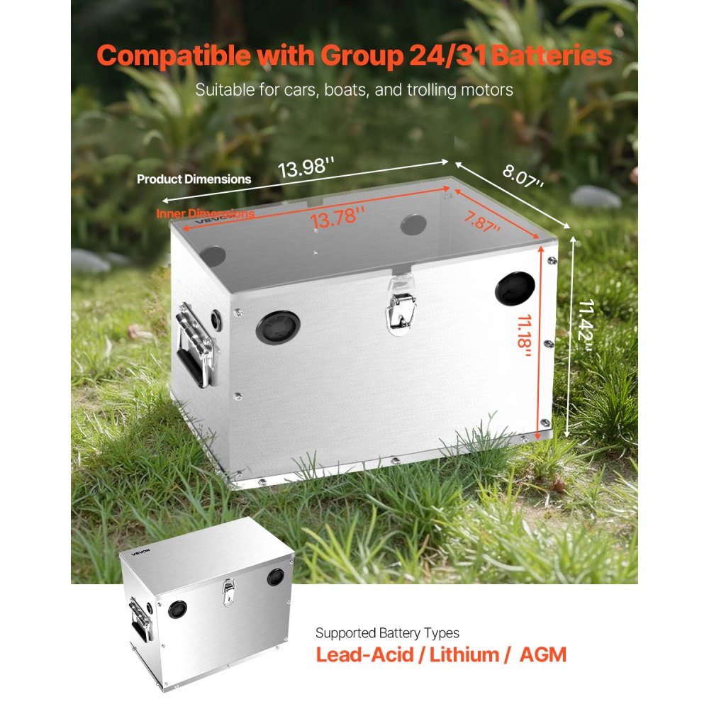 VEVOR Battery Box Group 24/31 Stainless Steel Shell for Cars & Trolling Motors