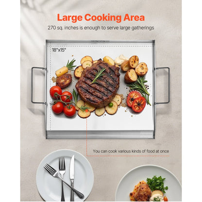 VEVOR 18x16 in Flat Top Griddle Stainless Steel Universal BBQ Grill Pan Cookware