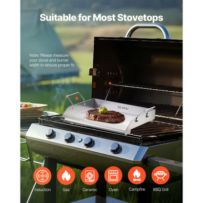 VEVOR 18x16 in Flat Top Griddle Stainless Steel Universal BBQ Grill Pan Cookware
