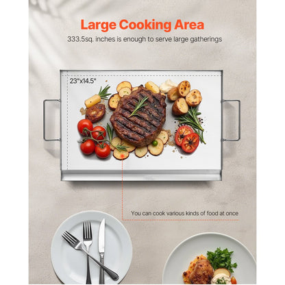 VEVOR 23x16 in Flat Top Griddle Stainless Steel Universal BBQ Grill Pan Cookware