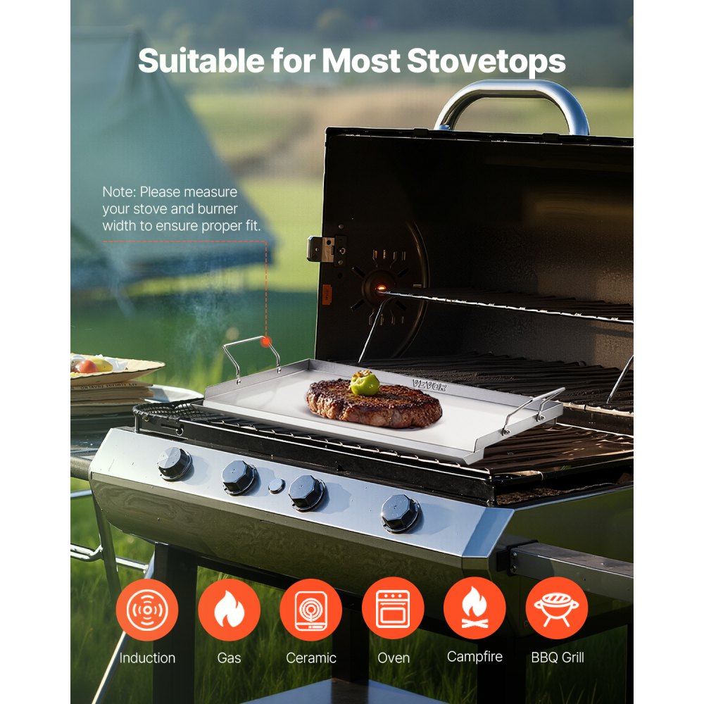 VEVOR 23x16 in Flat Top Griddle Stainless Steel Universal BBQ Grill Pan Cookware