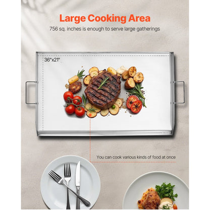 VEVOR 36x22 in Flat Top Griddle Stainless Steel Universal BBQ Grill Pan Cookware