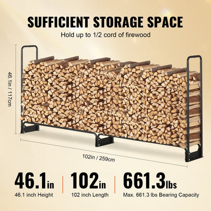 8.5FT Heavy Duty Firewood Rack with Waterproof Cover, 300 kg Capacity