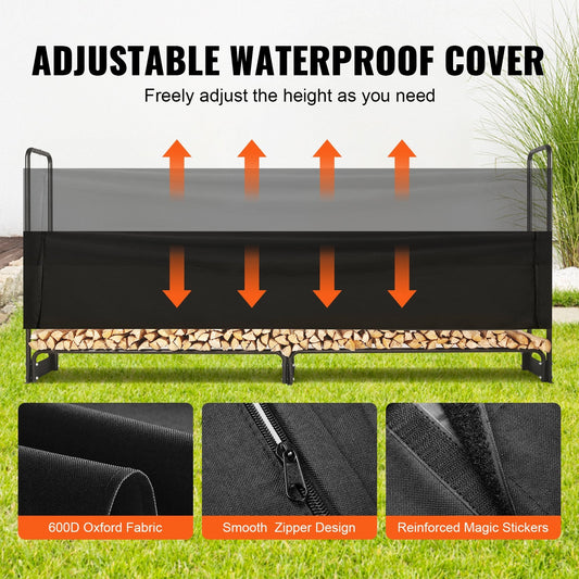 8.5FT Heavy Duty Firewood Rack with Waterproof Cover, 300 kg Capacity