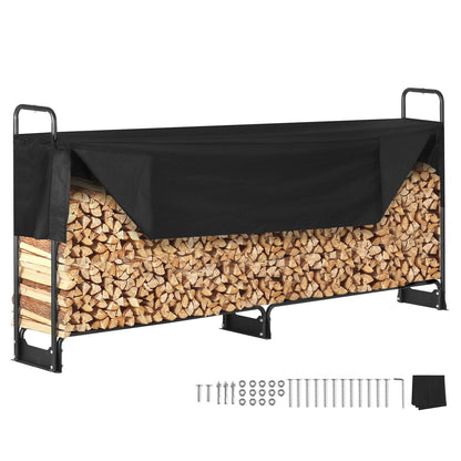 8.5FT Heavy Duty Firewood Rack with Waterproof Cover, 300 kg Capacity