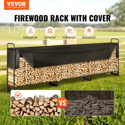 Robust 3.86m Outdoor Firewood Rack with Waterproof Cover, 400kg Capacity