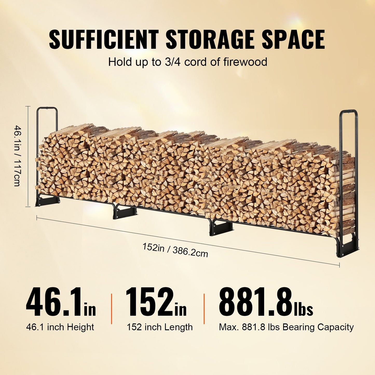 VEVOR 12.7 FT Outdoor Firewood Rack with Cover Firewood Holder 152