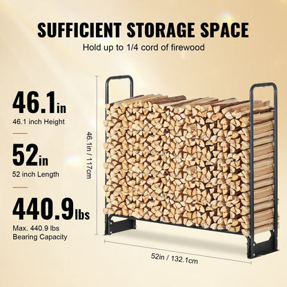 Heavy Duty 1.3m Outdoor Firewood Rack with Waterproof Cover for 1/4 Cord Wood
