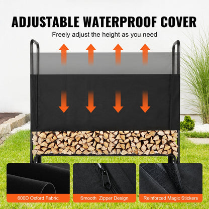 Heavy Duty 1.3m Outdoor Firewood Rack with Waterproof Cover for 1/4 Cord Wood