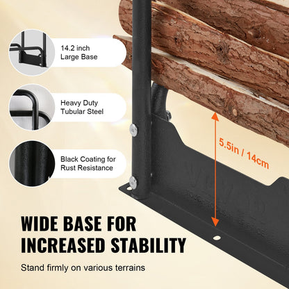 Heavy Duty 1.3m Outdoor Firewood Rack with Waterproof Cover for 1/4 Cord Wood
