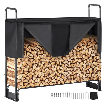 Heavy Duty 1.3m Outdoor Firewood Rack with Waterproof Cover for 1/4 Cord Wood