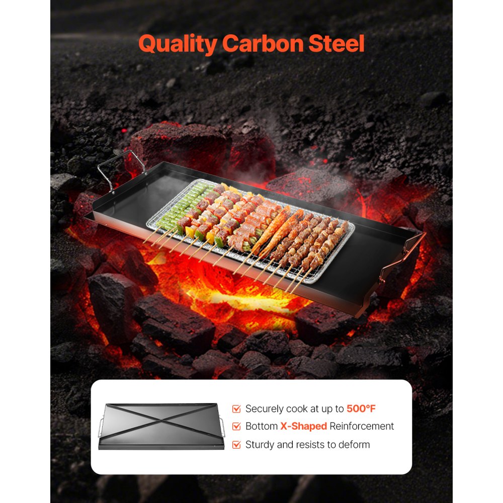 VEVOR 32x14 in Flat Top Griddle Carbon Steel Universal BBQ Grill Pan Cookware