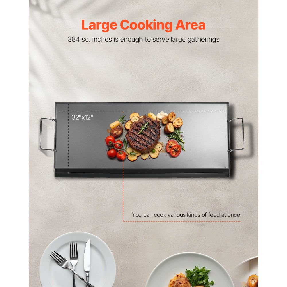 VEVOR 32x14 in Flat Top Griddle Carbon Steel Universal BBQ Grill Pan Cookware