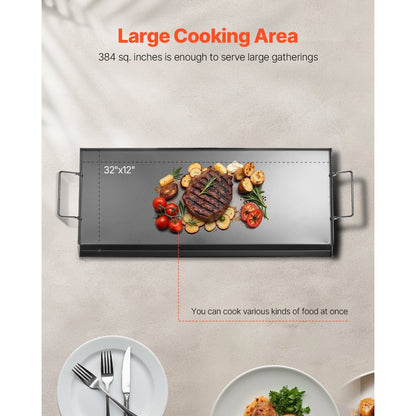 VEVOR 32x14 in Flat Top Griddle Carbon Steel Universal BBQ Grill Pan Cookware
