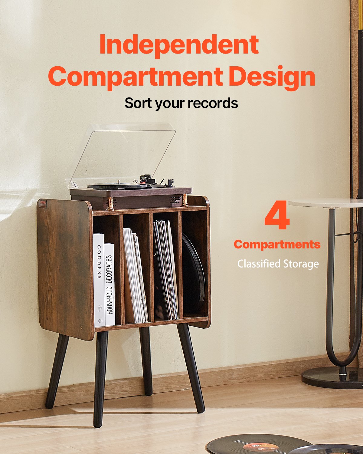 VEVOR Record Player Stand 2-Tier Wood Vinyl Record Stand up to 100 Albums Brown