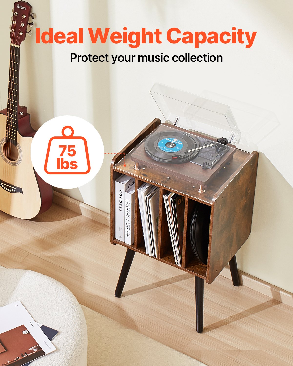 VEVOR Record Player Stand 2-Tier Wood Vinyl Record Stand up to 100 Albums Brown