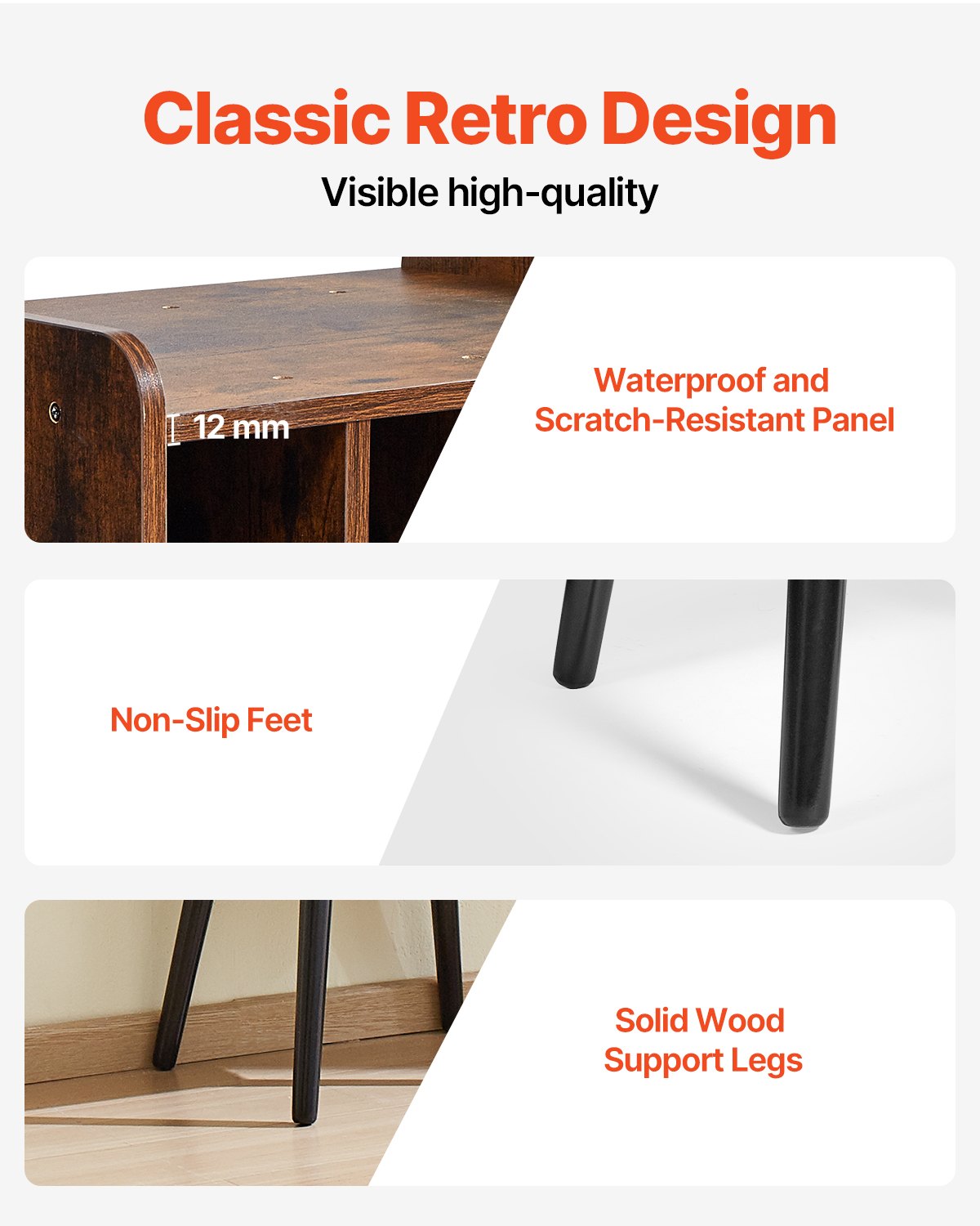 VEVOR Record Player Stand 2-Tier Wood Vinyl Record Stand up to 100 Albums Brown