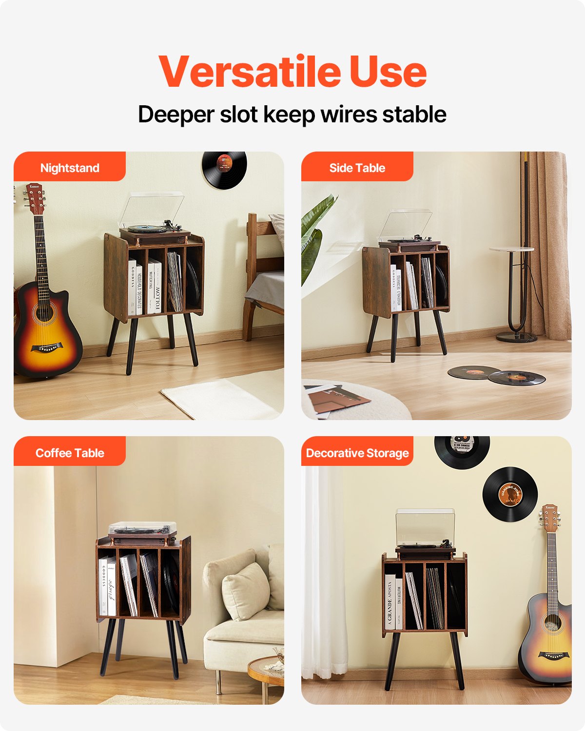 VEVOR Record Player Stand 2-Tier Wood Vinyl Record Stand up to 100 Albums Brown