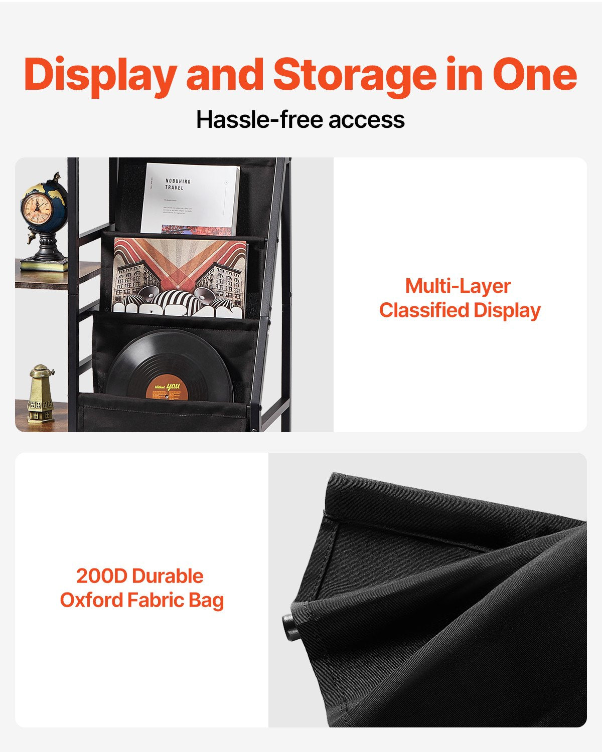 VEVOR 3-Tier Record Player Stand Metal Vinyl Record Stand up to 280 Album Black