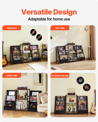 VEVOR 3-Tier Record Player Stand Metal Vinyl Record Stand up to 280 Album Black