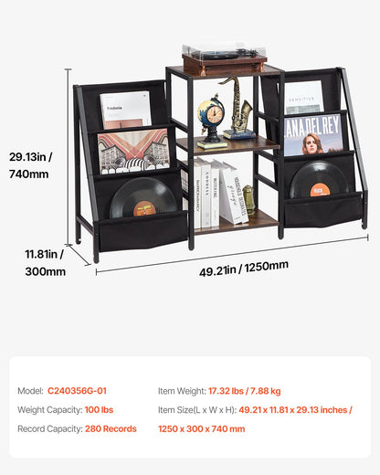 VEVOR 3-Tier Record Player Stand Metal Vinyl Record Stand up to 280 Album Black