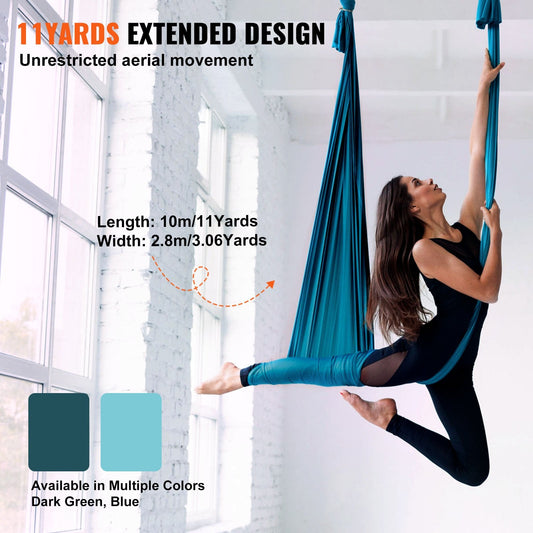 Aerial Yoga Hammock Kit, 10m Nylon, Complete Rigging, 1000kg Capacity, Green