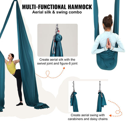 Aerial Yoga Hammock Kit, 10m Nylon, Complete Rigging, 1000kg Capacity, Green